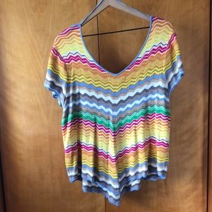 Democracy Rainbow Chevron Knit Top XL Colorful